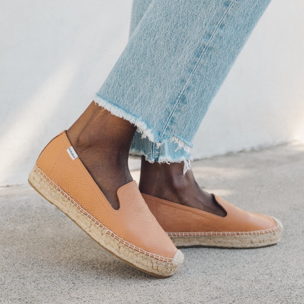 Soludos Leather Platform Espadrilles, Dark Camel, Size 8- lightly worn